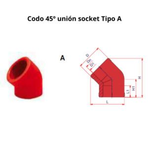 Codo 45° NIRON RED unión socket Ø125mm Codo 45° NIRON RED unión socket Ø125mm