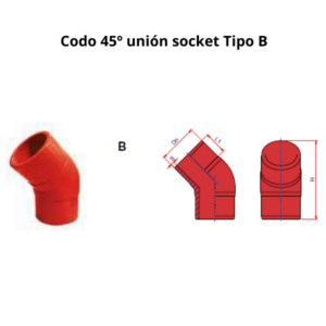 Codo 45° NIRON RED unión socket Ø160mm Codo 45° NIRON RED unión socket Ø160mm