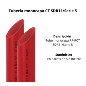 Tubería Monocapa CT SDR11/serie5 NIRON RED Ø50mm