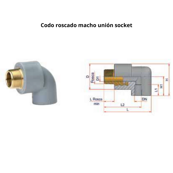 Codo roscado macho NIRÓN PREMIUM unión socket Ø 25mm 3/4″ Codo roscado macho NIRÓN PREMIUM unión socket Ø 25mm 3/4"
