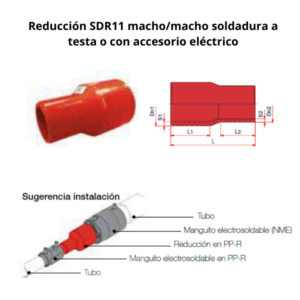 Reducción SDR11 macho/macho soldadura a testa o con accesorio eléctrico Ø160/125mm.