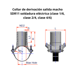 Collar de derivación salida macho NIRON PREMIUM SDR11 soldadura eléctrica (clase 1/6, clase 2/4, clase 4/6) Ø160-75mm