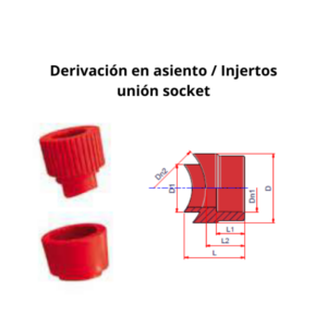 Derivación en asiento / Injertos unión socket  Ø tubo200mm – salida Ø63mm