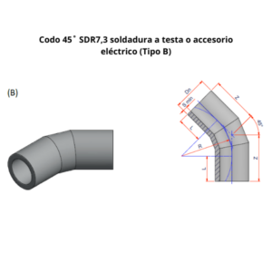 Codo 45˚ NIRON PREMIUM SDR7 3 soldadura a testa o accesorio eléctrico Ø250mm Codo 45˚ NIRON PREMIUM SDR7 3 soldadura a testa o accesorio eléctrico Ø250mm