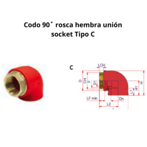 Codo 90˚ rosca hembra unión socket Ø50mm 1¼”