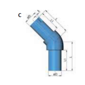 Codo 45˚ SDR11 NIRON CLIMA soldadura eléctrica (clase 1/6, clase 2/6, clase 4/6, clase 5/4) Ø125mm