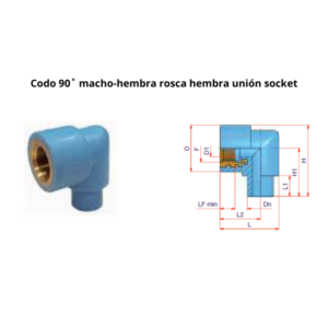 Codo 90˚ macho-hembra rosca hembra NIRON CLIMA unión socket Ø20mm 1/2″