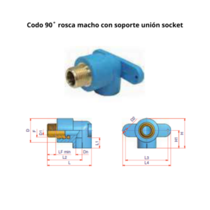 Codo 90˚ rosca macho con soporte NIRON CLIMA  unión socket Ø20mm 1/2″