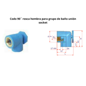 Codo 90˚ rosca hembra para grupo de baño NIRON CLIMA unión socket Ø20mm 1/2″
