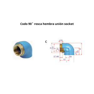 Codo 90˚ rosca hembra  NIRON CLIMA unión socket Ø50mm 1¼”