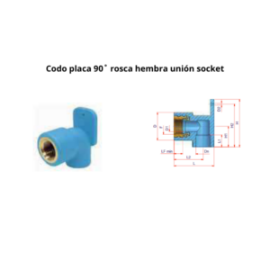 Codo placa 90˚ rosca hembra NIRON CLIMA unión socket Ø16mm 1/2″