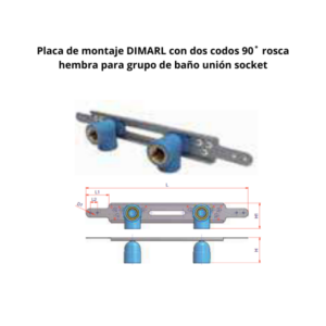 Placa de montaje DIMARL con dos codos 90˚ rosca hembra para grupo de baño NIRON CLIMA unión socket Ø25mm